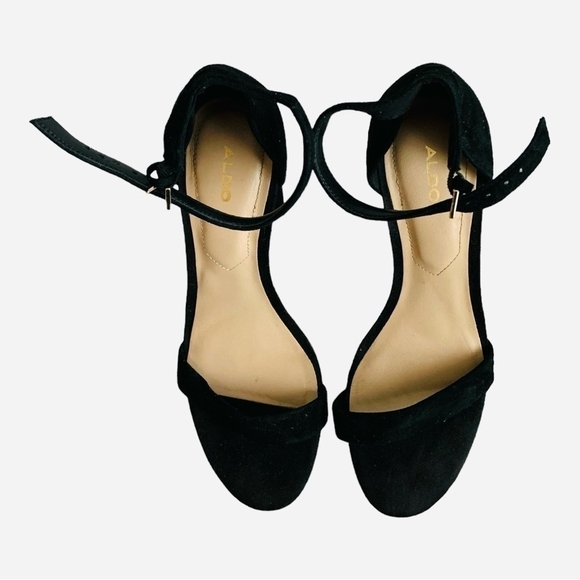 ALDO Black Suede Leather Open Toe Ankle Strap Heels Women’s Size 8.5 - Picture 4 of 7